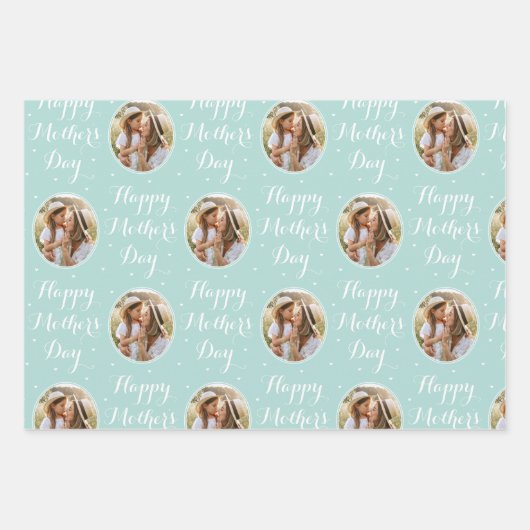 Happy Mother's Day Custom Foto Mint Green 3 Geschenkpapier Set (Vorderseite)