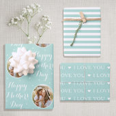 Happy Mother's Day Custom Foto Mint Green 3 Geschenkpapier Set