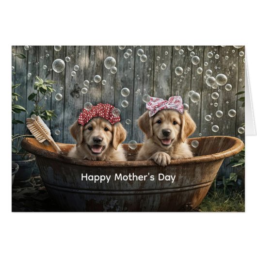 Happy Mothers Day Cute Golden Retriever Puppy  (Vorderseite (Horizontal))