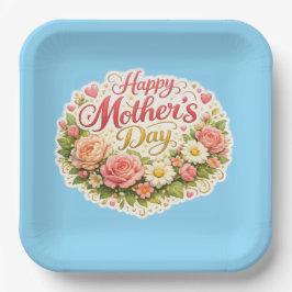 Happy Mother's Day elegant floral wreath blue Pappteller