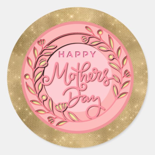 Happy Mother's Day Elegant Modern Pink Floral Runder Aufkleber (Vorderseite)