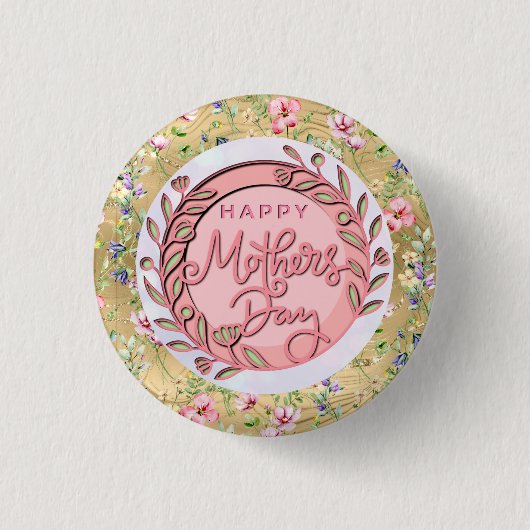 Happy Mother's Day Elegant Moderne rosa Blütenwelt Button (Vorderseite)