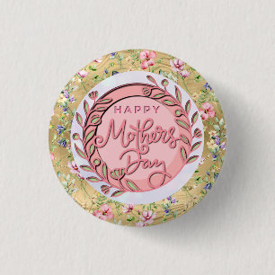 Happy Mother's Day Elegant Moderne rosa Blütenwelt Button