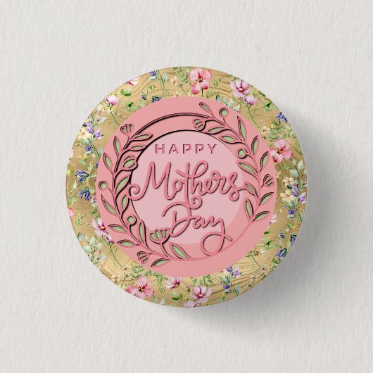 Happy Mother's Day Elegant Moderne rosa Blütenwelt Button (Vorderseite)