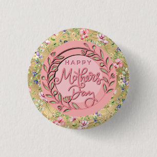 Happy Mother's Day Elegant Moderne rosa Blütenwelt Button