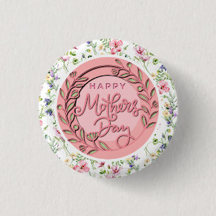 Happy Mother's Day Elegant Moderne rosa Blütenwelt Button
