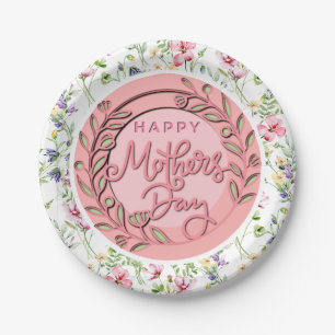 Happy Mother's Day Elegant Moderne rosa Blütenwelt Pappteller