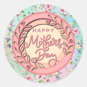 Happy Mother's Day Elegant Moderne rosa Blütenwelt Runder Aufkleber
