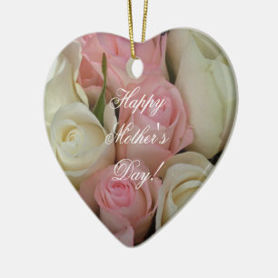 Happy Mother's Day Elegant Rosa Weiße Rosen Blumen Keramik Ornament