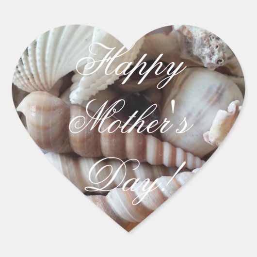 Happy Mother's Day Elegante Muscheln Beach Thema Herz-Aufkleber (Vorderseite)