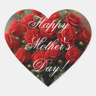 Happy Mother's Day Elegante Rote Rosen Florenz Herz-Aufkleber