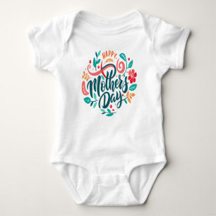 Happy Mother's Day Floral Design-63754 Button Baby Strampler