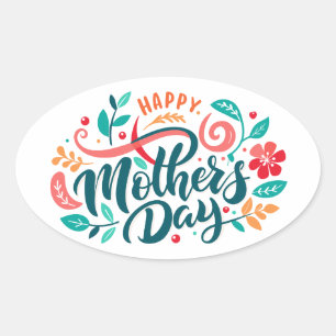 Happy Mother's Day Floral Design-63754 Ovaler Aufkleber