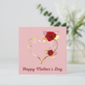 Happy Mother's Day Gold Heart and Rose Card Einladung (Stehend Vorderseite)