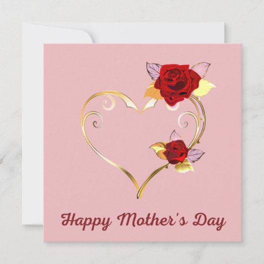 Happy Mother's Day Gold Heart and Rose Card Einladung (Vorderseite)
