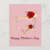 Happy Mother's Day Gold Heart and Rose Card Postkarte (Vorderseite)