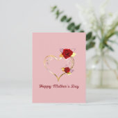 Happy Mother's Day Gold Heart und Rote Rosen Postkarte (Stehend Vorderseite)