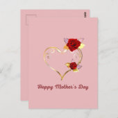 Happy Mother's Day Gold Heart und Rote Rosen Postkarte (Vorne/Hinten)