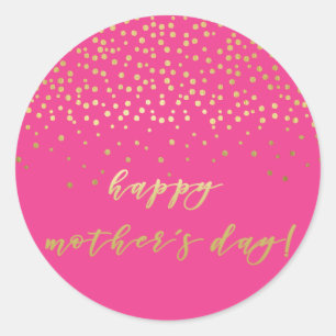 Happy Mother's Day - Gold Script & Confetti Runder Aufkleber