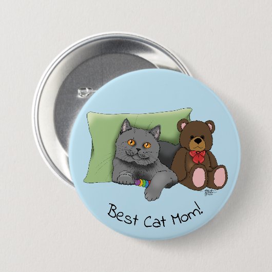 Happy Mother's Day Gray Cat Button (Vorne & Hinten)