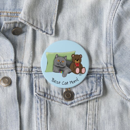 Happy Mother's Day Gray Cat Button (Beispiel)