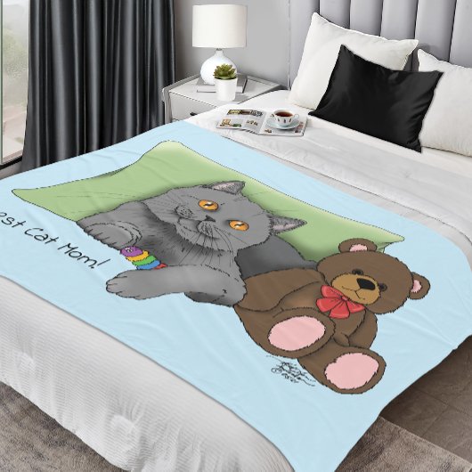 Happy Mother's Day Gray Cat Fleecedecke