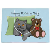 Happy Mother's Day Gray Cat Große Geschenktüte (Vorderseite)