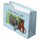 Happy Mother's Day Gray Cat Große Geschenktüte (Vorderseite Schrägansicht)