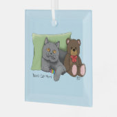 Happy Mother's Day Gray Cat Ornament Aus Glas (Vorderseite links)