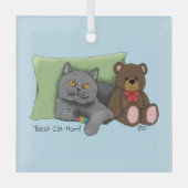 Happy Mother's Day Gray Cat Ornament Aus Glas (Vorderseite)
