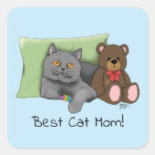 Happy Mother's Day Gray Cat Quadratischer Aufkleber (Vorderseite)