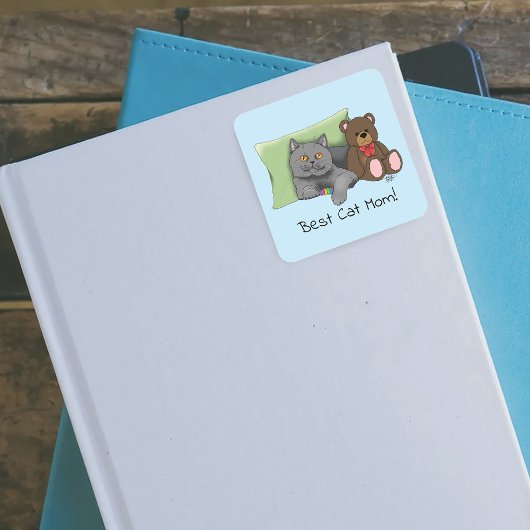 Happy Mother's Day Gray Cat Quadratischer Aufkleber