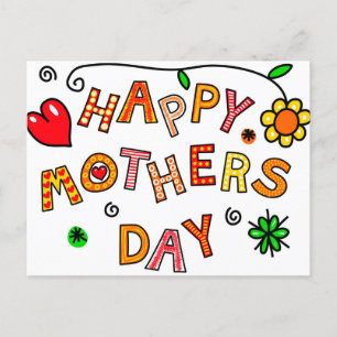 Happy Mother's Day Hand Drawn Cartoon Typografie Postkarte