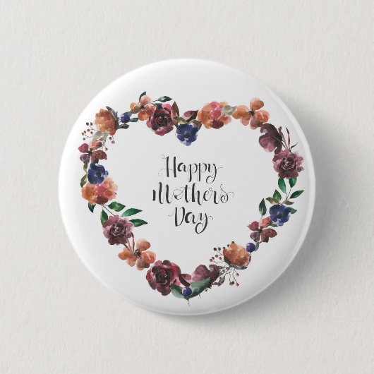 Happy Mother's Day Heart Floral Blume Script Button (Vorderseite)