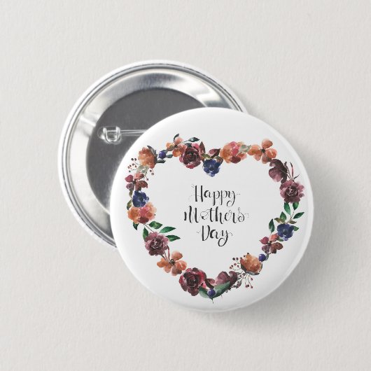 Happy Mother's Day Heart Floral Blume Script Button (Vorne & Hinten)