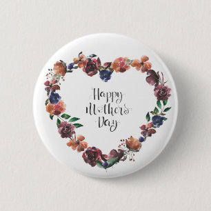 Happy Mother's Day Heart Floral Blume Script Button