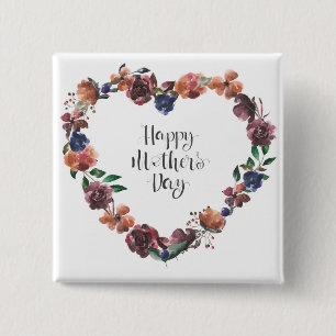 Happy Mother's Day Heart Floral Blume Script Button