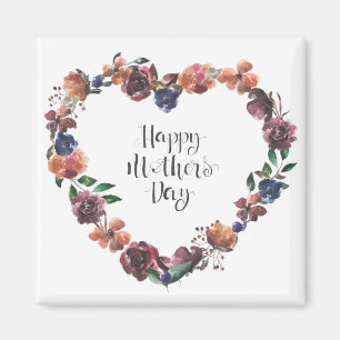 Happy Mother's Day Heart Floral Blume Script Magnet