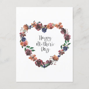 Happy Mother's Day Heart Floral Blume Script Postkarte