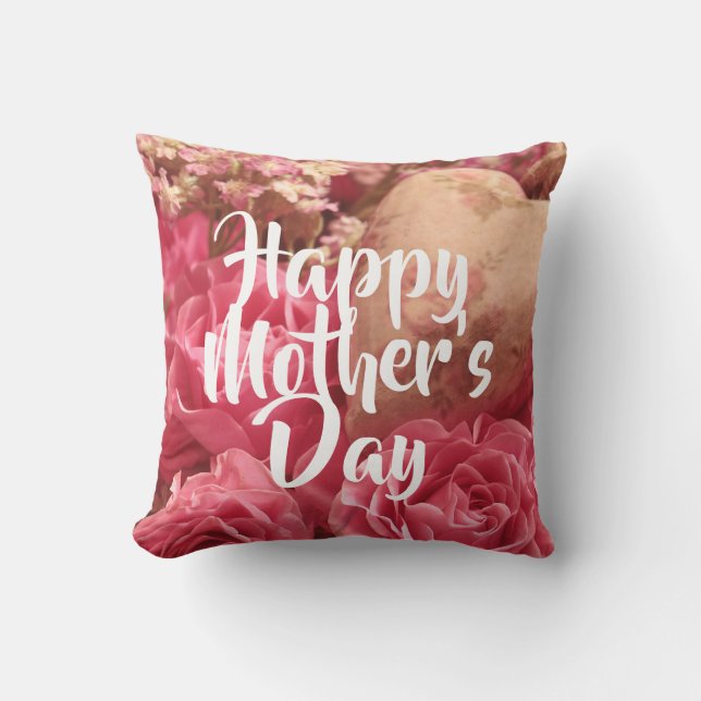 Happy Mother's Day Heart Rose Kissen (Vorderseite)