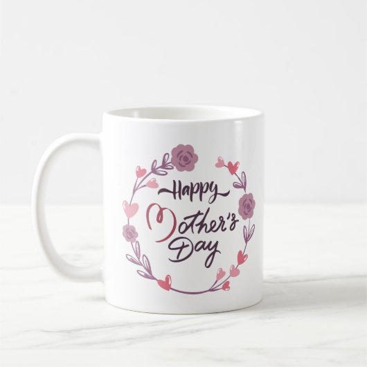 Happy Mother's Day Hearts Floral Wreath Bouquet Kaffeetasse (Links)