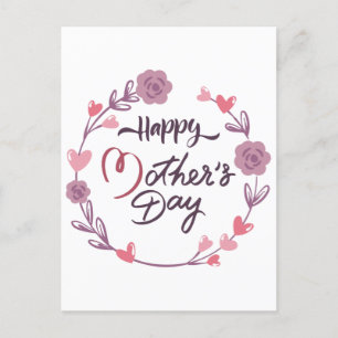 Happy Mother's Day Hearts Floral Wreath Bouquet Postkarte