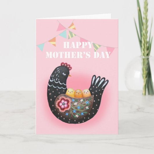 Happy Mother's Day Hen Chicken Mutter von drei Karte (Vorderseite)