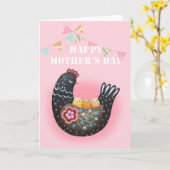 Happy Mother's Day Hen Chicken Mutter von drei Karte (Gelbe Blume)