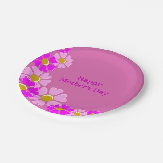 Happy Mother's Day Hübsch rosa Blume Papierplatte Pappteller (Schrägansicht)