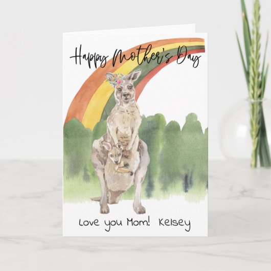 Happy Mother's Day Kangaroo Mama und Baby Karte (Vorderseite)