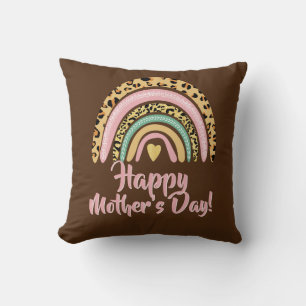 Happy Mothers Day Leopard Print Pink Rainbow Heart Kissen