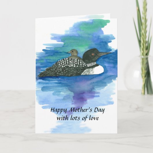 Happy Mother's Day Loon Bird Baby Loonlet Karte (Vorderseite)