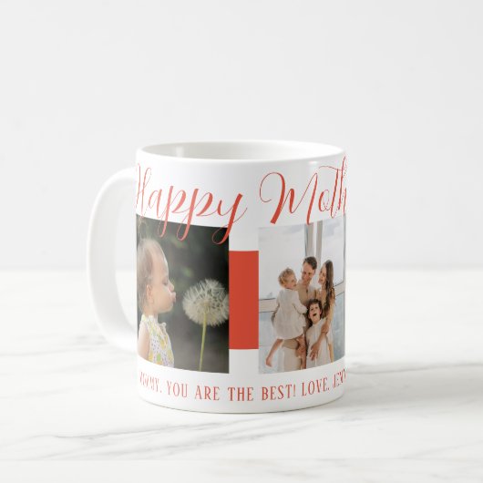 Happy Mother's Day Mama Pink Script mit 3 Fotos Kaffeetasse (Vorderseite Links)