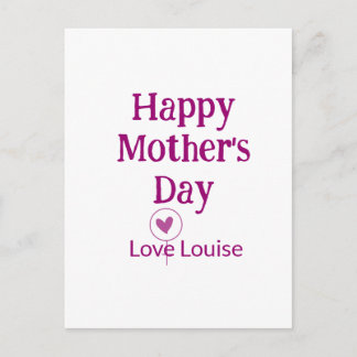 Happy Mother's day mauve love name female sign tit Postkarte